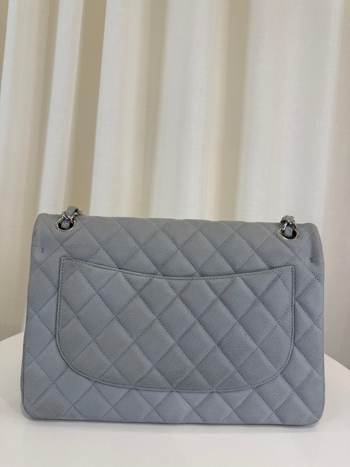 Chanel Classic Jumbo Light Grey Quilted Nubuk Double Flap Bag