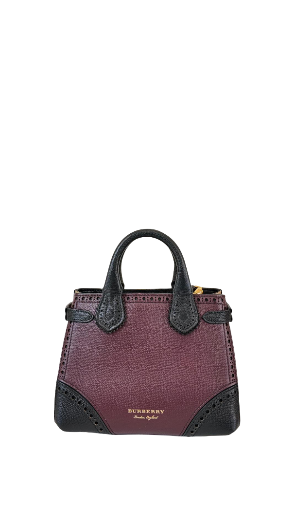 Burberry Burgundy/Black Grain Calf Small Brogue Banner Tote