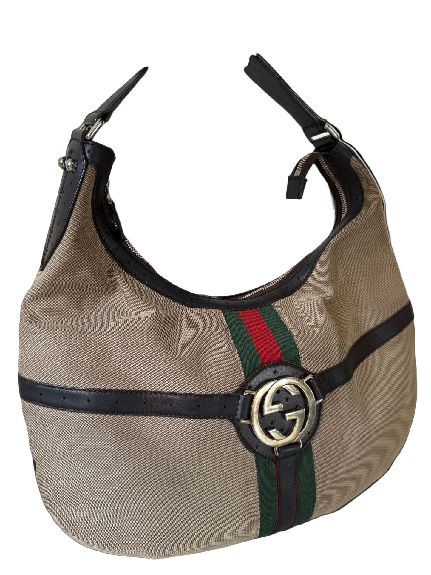 TEST Gucci Beige Canvas Web Reins Large Hobo (Copy)