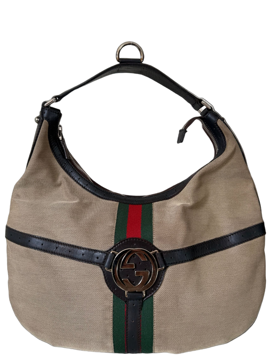 TEST Gucci Beige Canvas Web Reins Large Hobo (Copy)