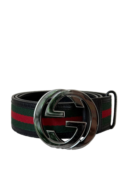 TEST Gucci Green/Red Web Fabric and Leather Interlocking GG Buckle Belt (Copy)