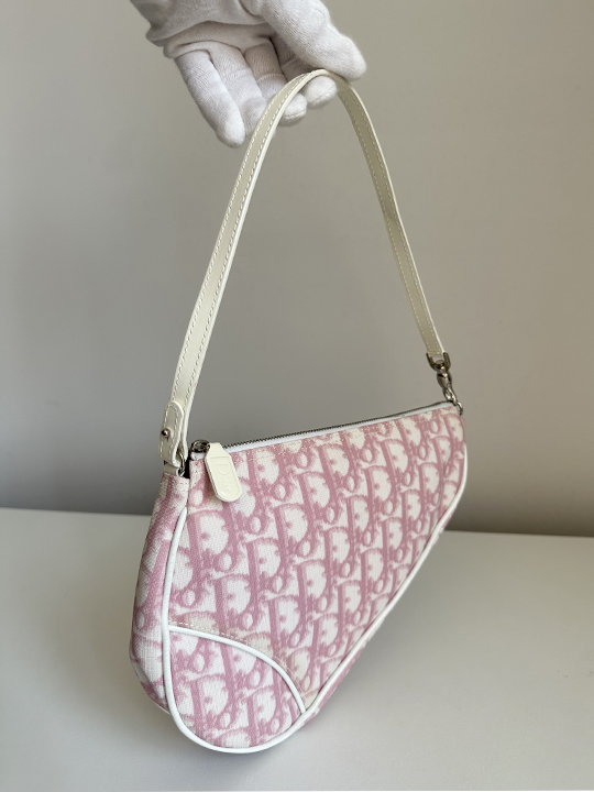 Christian Dior Pink/White Monogram Mini Saddle Bag - Vilma's Vault