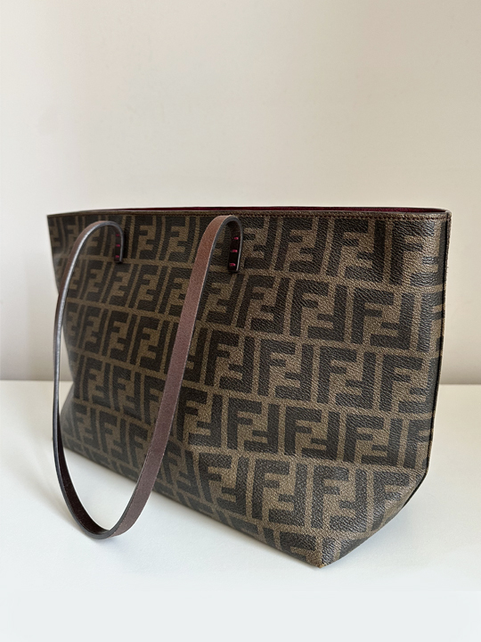 Fendi Brown Zucca Coated Canvas and Leather Roll Tote Fendi