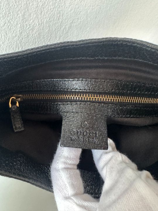 Gucci Black Monogram GG Abbey Mini Hobo Bag 141gas24
