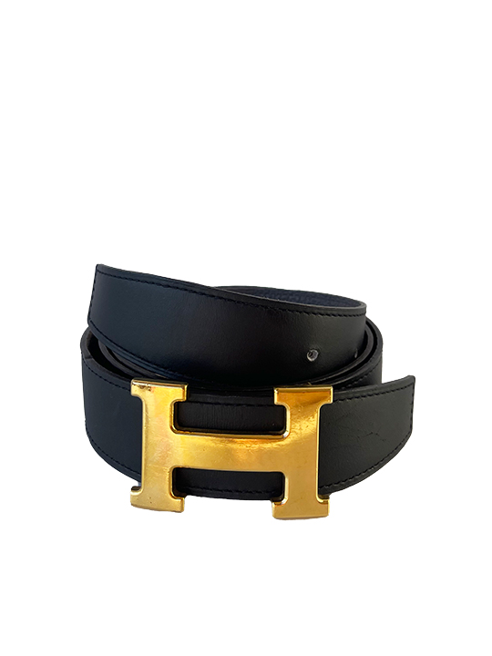 Hermès Box Togo Constance H Belt 90 Black Etain - Vilma's Vault